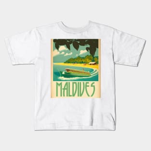 Maldives Boat Vintage Travel Art Poster Kids T-Shirt